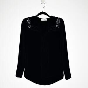Sandro V-Neck Long Sleeve Blouse Lace Shoulder Women's Black Size 1 US Small